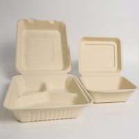 Boîte à lunch biodégradable à 3 compartiments 9x9 pouces, design classique, vaisselle jetable, contenants alimentaires à emporter en bagasse de canne à sucre