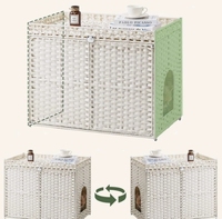 Fobyfurny - Enclos pour litière de chat en rotin tressé à la main et maison pour chat avec design dissimulé, 2 crochets en S pour salon et chambre à coucher