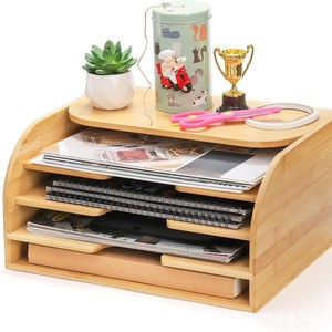 Solid Wood <b>File</b> Rack 4 Layers Wall Mounted Office Desk Organizer Magazine <b>Storage</b> Natural Color Multi Tiered Wooden Rack - Product Image 3