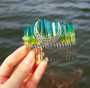 Peine para el cabello <span class=keywords><strong>de</strong></span> 20 <span class=keywords><strong>dientes</strong></span> <span class=keywords><strong>de</strong></span> plata antigua mixta, cristales coloridos, bruja Wicca, Luna Dorada, accesorios para decoración del cabello, peines - Product Image 5