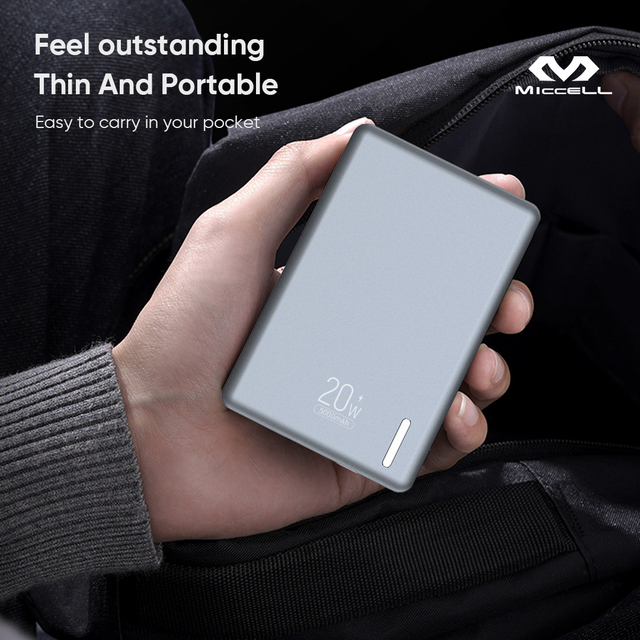 Miccell Magnetic Power Bank 5000mah Lithium Battery Power Bank 20W PD Fast Charging 15W Wireless Mobile Power Bank