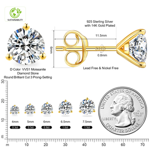 Pendientes de Moissanita con Corte Brillante de 3-8 mm, Estilo Clásico, 0.3 ct-3 ct, Chapados en Oro Blanco y Amarillo de 14K, Plata de Ley S925, VVS - Product Image 2