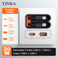 Prise murale encastrée Premium 86 avec câble USB-C rétractable, charge rapide 20W, prises multiples, pour Android Apple Home, OEM