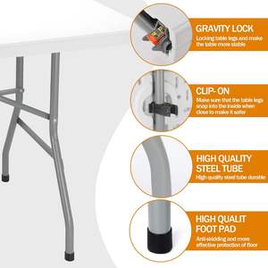 <span class=keywords><strong>Table</strong></span> <span class=keywords><strong>pliante</strong></span> moderne de 6 pieds en plastique pour usage intérieur et extérieur, pique-nique, camping, barbecue, fête, pieds en acier revêtu, poignée de transport intégrée - Product Image 4