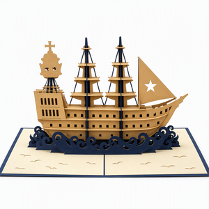 Carte de vœux en papier 3D en forme de bateau pirate, carte pliable faite à la main, thème océan, cadeau pour anniversaire, mariage - Product Image 1