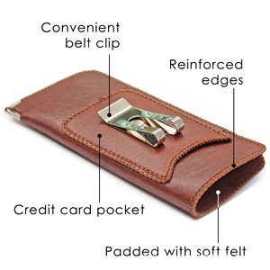 Estuche de Cuero Portátil para <span class=keywords><strong>Gafas</strong></span> con Clip Trasero, Diseño Rectangular Europeo Americano, Estilo Crazy Horse, para Hombre y Mujer - Product Image 3