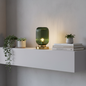 Lámpara de Mesa Moderna Nórdica de Vidrio con Pantalla Ovalada Acanalada, Control Táctil, con Cable, Luz Ambiental para Dormitorio, Sala de Estar, Decoración - Product Image 3