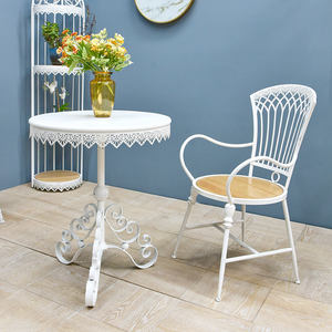 Table basse ronde en métal blanc, style moderne français, pour salle à manger, patio, jardin, salon, extérieur - Product Image 3