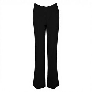 Pantalon large élégant taille mi-haute couleur unie longueur complète pour femme coupe droite style tissé teint uni - Product Image 4