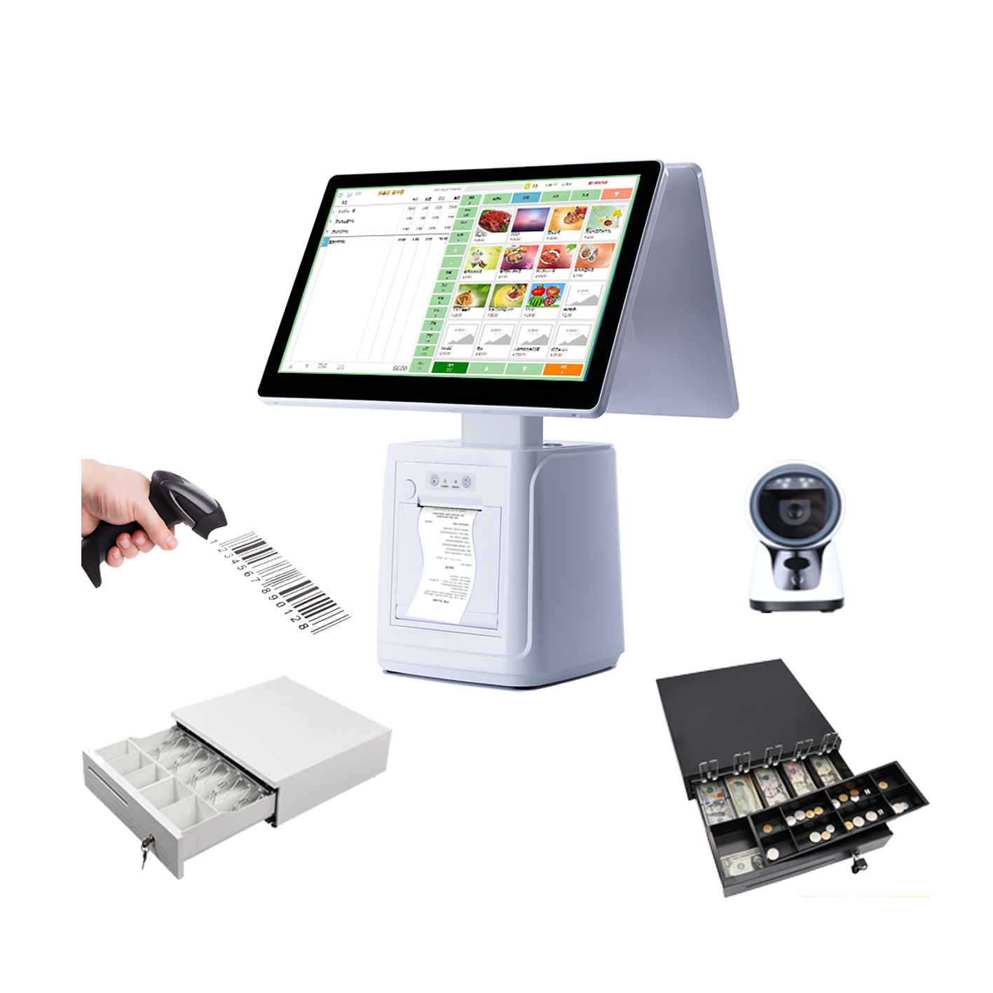 H02 GMS Google Play Android/Windows 15,6 дюймов двойной экран POS кассовый аппарат Ресторан Сенсорный Экран Одиночная Машина 90 градусов