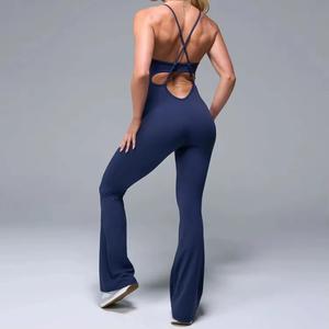 Mono de yoga de una pieza para mujer, con tirantes finos, sin mangas, espalda abierta, elástico en cuatro direcciones, transpirable, de color liso, talla grande - Product Image 1