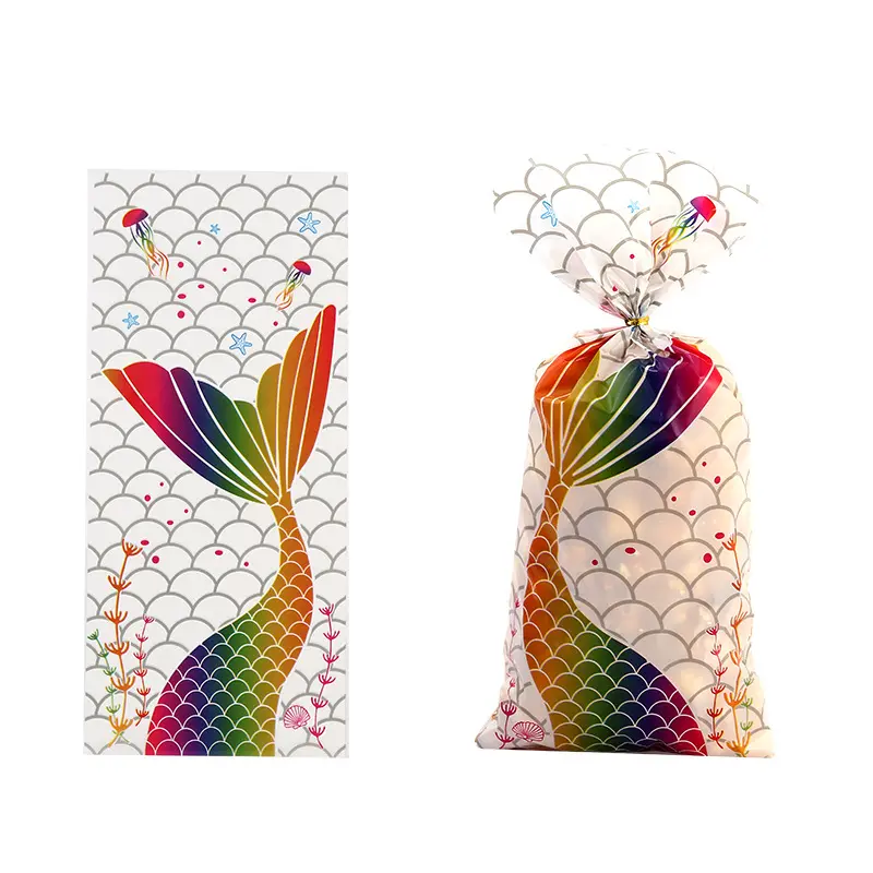 Mermaid Tail Candy Bag Mermaid Cookie Gift Favor Celofán Treat Bags Mermaid Poly Treat Embalaje Professional PP Bag Factory