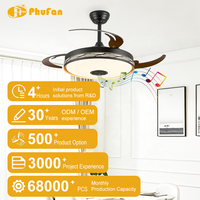 Lustre rétractable avec LED, moteur DC à intensité variable par télécommande, unité de lampe à pales cachées pour la décoration intérieure moderne des espaces de vie.
