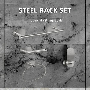 Ensemble de porte-serviettes mural moderne en acier inoxydable 304 avec crochets, organisateur de salle de bain pour hôtel - Type panneau sans clou - Product Image 2