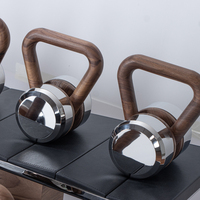 Ensemble de support pour kettlebells en bois de noyer robuste de haute qualité, acier inoxydable et cuir intégré, pour spa et salle de fitness, achat en gros