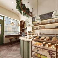 Bäckerei-Kaffeehaus-Design Holz-Lebensmittel-Präsentationstheke Glas-Süßwaren-Präsentationstheke Kaffeehaus-Dessertvitrine Maßgefertigt