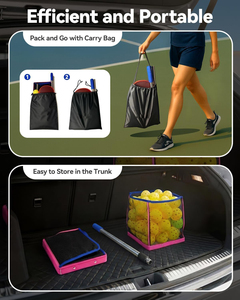 Ramasseur de balles de pickleball, capacité de 40+ balles, panier pliable avec poignée télescopique en acier inoxydable - Product Image 6