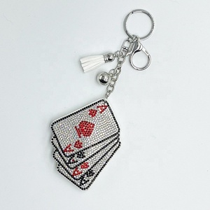 Sparkling Crystal Poker Keychain Fashion Rhinestone Diamonds Leather Tassel Keychain Bling Playing Card Pendant <b>Bag</b> <b>Charm</b> - Product Image 2