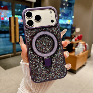 Custodia di Lusso Glitterata Magnetica con Supporto per <span class=keywords><strong>iPhone</strong></span> 17 16 Pro Max, <span class=keywords><strong>Cover</strong></span> Posteriore con Diamanti e Protezione Lente Fotocamera Bling - Product Image 5