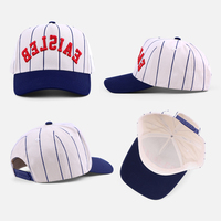 Casquette de baseball structurée à 5 panneaux avec logo brodé en relief 3D personnalisé BSCI, visière incurvée, bicolore, style vintage premium avec rayures fines