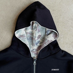 Sweat à capuche pour homme en coton 100% camouflage, coupe ample, tricot gaufré, double couche, design lourd, fabrication sur mesure - Product Image 4