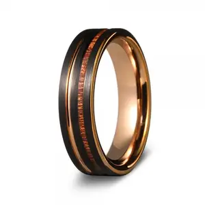 Best price Fashion Sex Jewelry tungsten cock ring for men wood inlay black plated