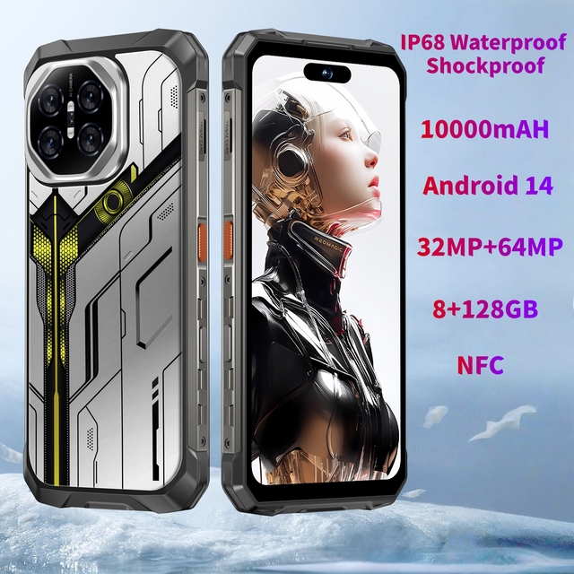 Android 14.0 Smart Rugged Mobile Call Phone Octa Core 8G+128GB 32MP+64MP 10000mAH Dustproof IP68 Waterproof Phone