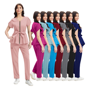 Uniforme <span class=keywords><strong>de</strong></span> Enfermera Suave con Mangas con Volantes y Cinturón, Diseño <span class=keywords><strong>de</strong></span> Cuello con Cremallera, Uniformes <span class=keywords><strong>de</strong></span> Enfermera para Hospital - Product Image 3