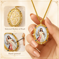 Collier pendentif en coquillage naturel, peinture à la main Jésus, nacre, bijoux religieux catholiques, vente en gros, plaqué or 18 carats, personnalisé