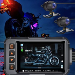 Caméra de tableau de bord pour moto, 1080P FHD, GPS, WiFi, étanche, commande vocale, caméra avant et arrière, grand angle 140 degrés, écran 3.5 pouces - Product Image 4