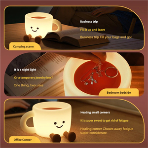 Coffee Cup Tap Touch LED Night Light, RGB Color Changing Dimmable Silicone <b>Bedside</b> Lamp, Type-C Rechargeable - Product Image 4