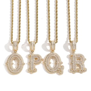 SHIYOUYOU Collier Pendentif Bambou Hip Hop en Cuivre Rhodié avec Micro-incrustation de Zircon, Motif Nuage de Sucre Glacé à Pointes et 26 Lettres Anglaises - Product Image 6