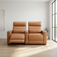 Moderne Elektrische Relaxsessel aus Echtleder, 2-Sitzer, Ausziehbar mit USB-Anschluss und Getränkehalter für Wohnzimmer & Villa