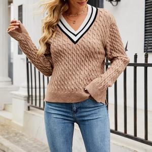 Cardigan décontracté d'automne pour <span class=keywords><strong>femme</strong></span>, style universitaire, coupe ajustée, col en V, tricoté, manches longues, avec logo frontal - Product Image 4