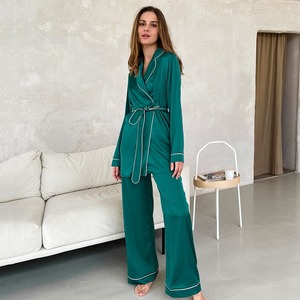 <strong>Plus</strong> <strong>Size</strong> Hot Satin Fancy Long Dress Green <strong>Silk</strong> Robe Women's Sleepwear - Product Image 1