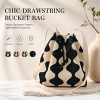 Sac fourre-tout en tricot portable à bandoulière unique pour femme, motif dessin animé vintage, style décontracté, idéal pour l'été, en polyester ouvert, vente en gros