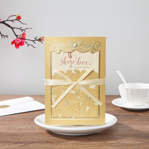 Carte d'invitation de mariage de luxe en or blanc rouge, découpe au laser, carte de vœux avec ruban, décoration de mariage personnalisée gratuite - Product Image 3