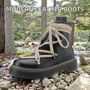 Nouvelles bottes en cuir de design moderne pour hommes et femmes, bottes en cuir véritable, bottes Martin de haute qualité pour hommes - Product Image 2