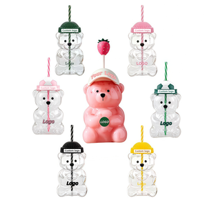 Nouveau 2026 Gobelets en verre Ours en peluche Fraise avec logo personnalisé, Mug à café Ours en peluche Football 20OZ, Gobelet en verre World avec couvercle et paille - Product Image 1