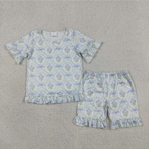 Conjuntos de Ropa de Pijama Cortos con Lazos y Flores Coloridas para Hermanas Bebés - Product Image 5
