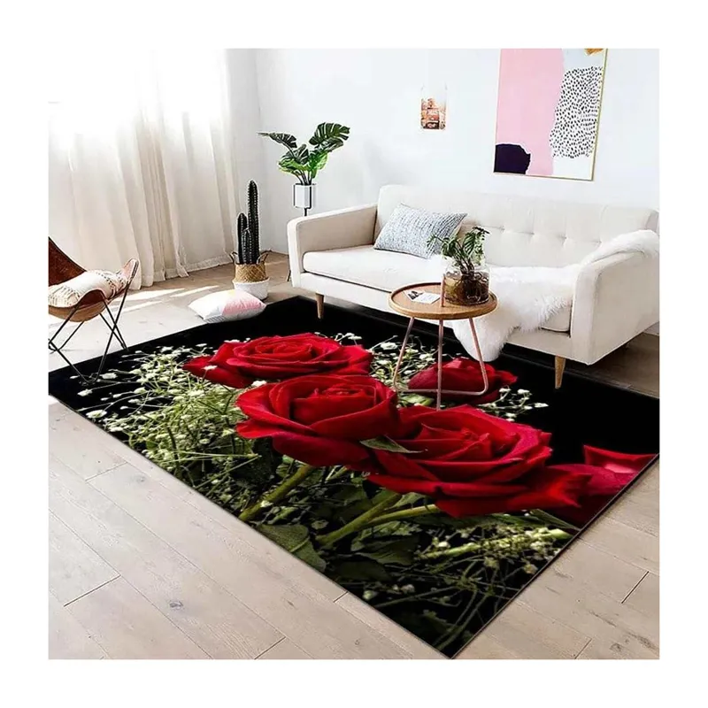 Anti-skid living room decorative printing custom logo modern area rug art color printed 3D flower carpet
