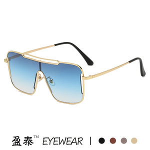Yingtai Eyewear Oversized Gradient Sunglasses Gold <b>Frame</b> UV400 Protection Unisex Fashion Metal <b>Plastic</b> <b>Frame</b> - Product Image 3