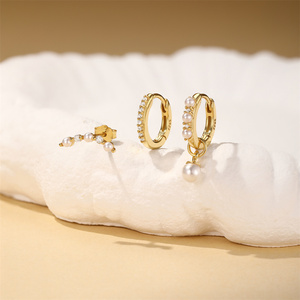 S925 <b>Sterling</b> <b>Silver</b> Gold 3 Piece <b>Earring</b> <b>Set</b> Hypoallergenic Hoops & <b>Studs</b> for Women - Product Image 3