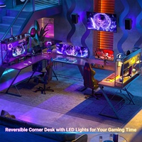 Bureau de jeu en forme de L avec lumières LED et prises de courant Table de jeu pour salle de jeux Bureau de jeu ergonomique avec sac de rangement