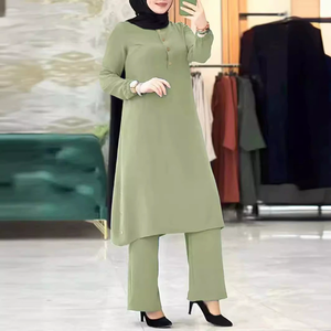 <span class=keywords><strong>Ensemble</strong></span> deux pièces personnalisé en polyester respirant, <span class=keywords><strong>tunique</strong></span> abaya et <span class=keywords><strong>pantalon</strong></span>, col rond, manches longues, <span class=keywords><strong>ensemble</strong></span> deux pièces pour l'automne - Product Image 4