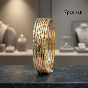 Lot de 7 bracelets en laiton plaqué or 3 tons pour femme – Collection de bracelets multicolores tendance – Ensemble de bracelets tricolores - Product Image 3