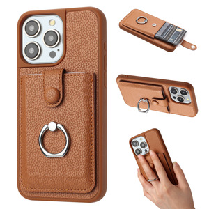 Funda de teléfono de cuero con ranura para tarjeta para iPhone 16 15 14 13 12, funda de teléfono Pu con anillo a precio de fábrica para iPhone 16 Pro - Product Image 4