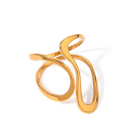 Bagues de conception de mode uniques, bijoux pour femmes, bagues en acier inoxydable plaqué or 18 carats, ligne extraterrestre, étanches, réglables, minimalistes