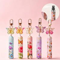 Botol Parfum Isi Ulang Mewah Kosong dengan Gantungan Kunci Kupu-kupu 5ML, Cetak Sablon, Botol Semprot Mini Portabel untuk Perjalanan