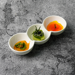 Ensemble de bols modernes à trois compartiments pour sauces et accompagnements, blancs brillants, <span class=keywords><strong>en</strong></span> <span class=keywords><strong>porcelaine</strong></span>, pour desserts et snacks - Product Image 1